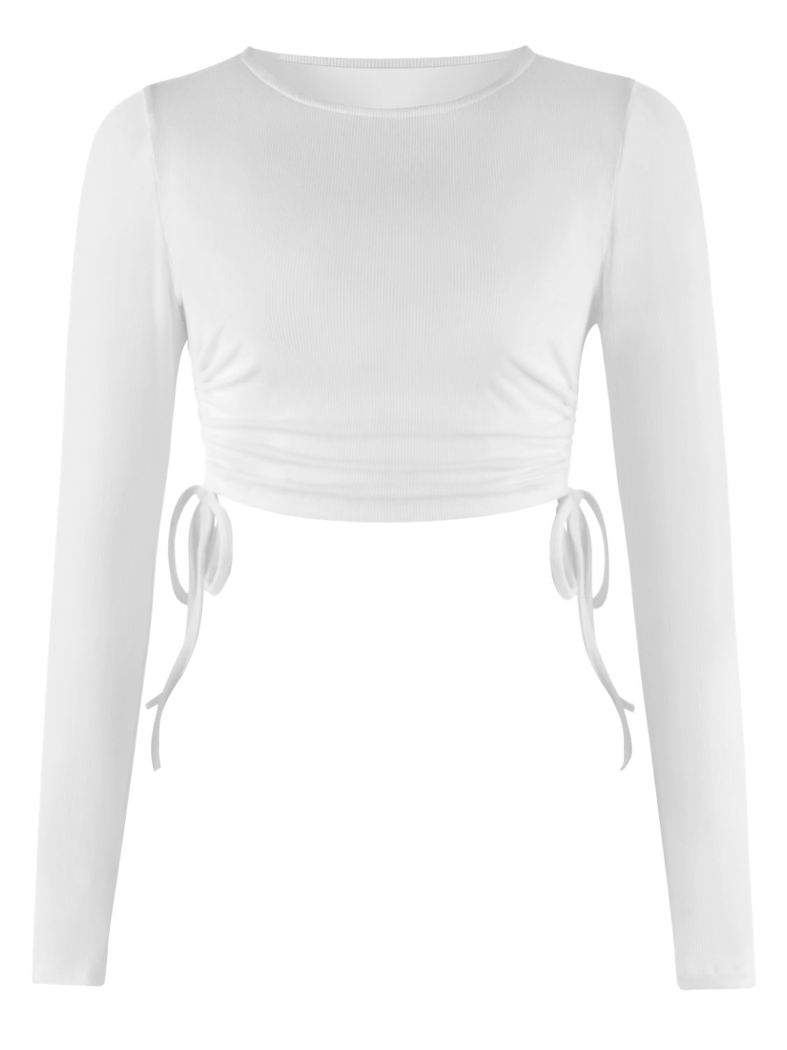 Drawstring Round Neck Long Sleeve Top